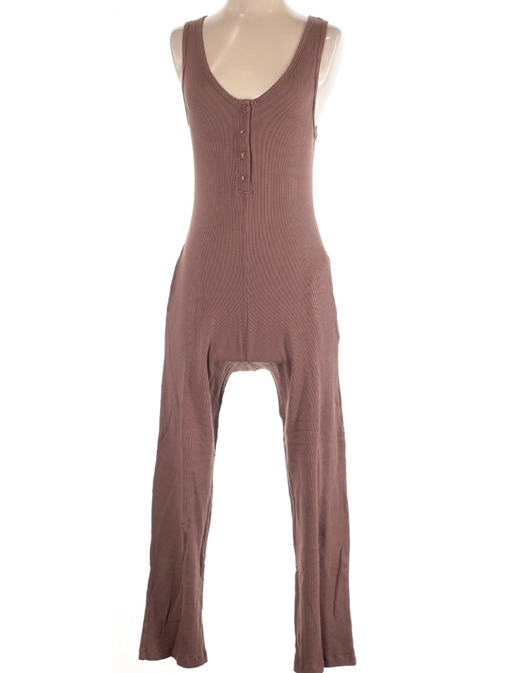 Women's Ribbed Sleeveless Jumpsuit in Mauve Brown